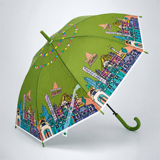 Green Mexico Landmark Print Umbrella for Teens & Adults