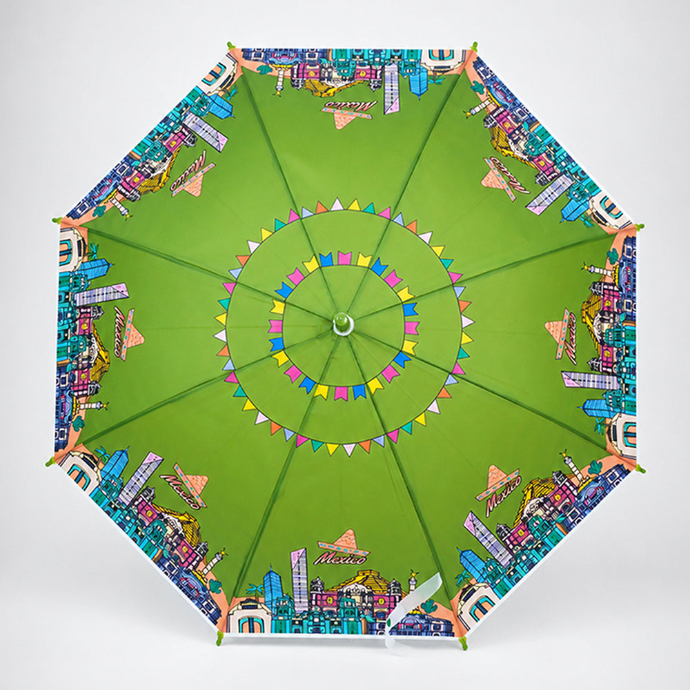 Green Mexico Landmark Print Umbrella for Teens & Adults