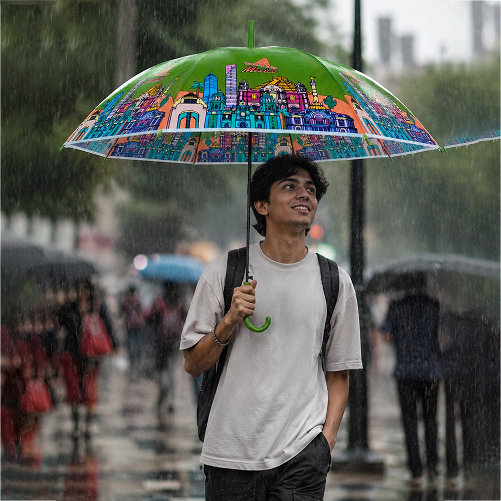 Green Mexico Landmark Print Umbrella for Teens & Adults