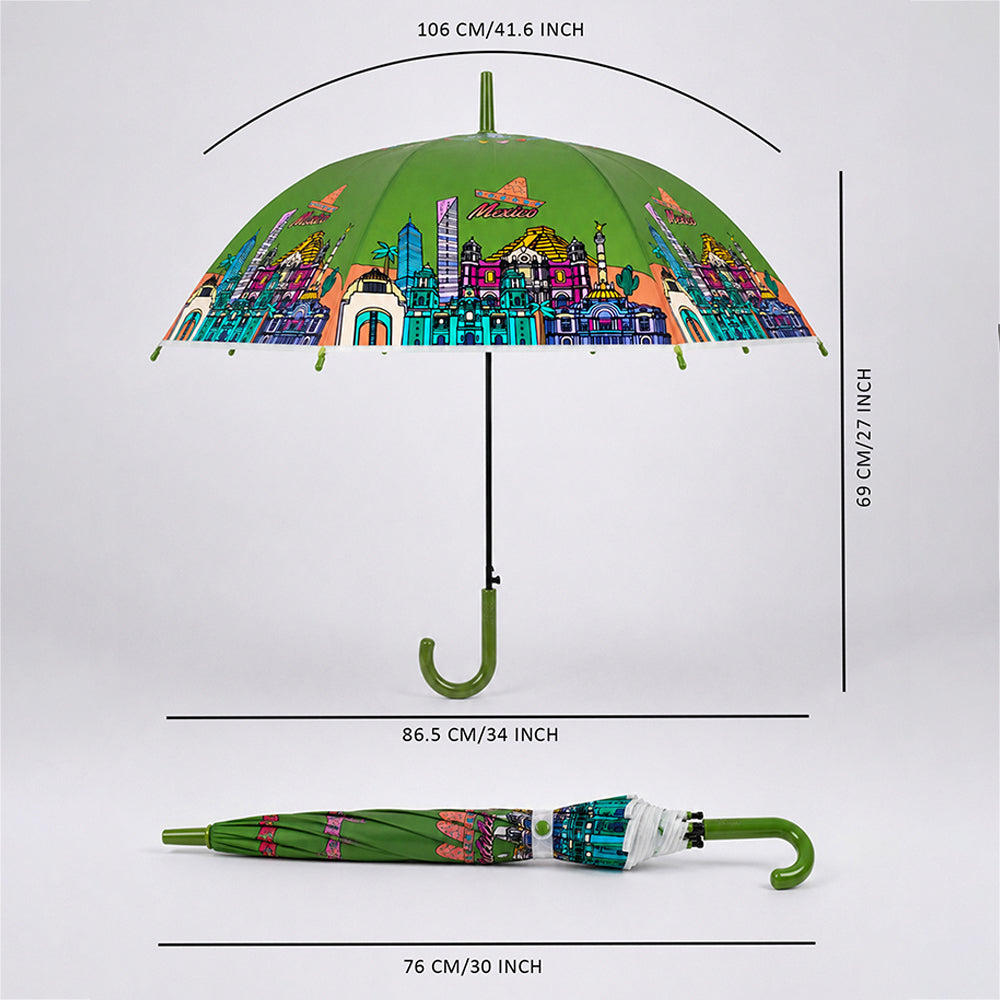 Green Mexico Landmark Print Umbrella for Teens & Adults