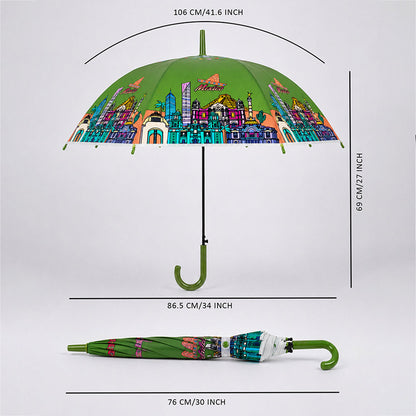 Green Mexico Landmark Print Umbrella for Teens & Adults
