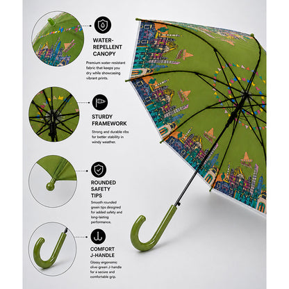 Green Mexico Landmark Print Umbrella for Teens & Adults