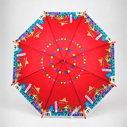 Maroon Mexico Landmark Print Umbrella for Teens & Adults