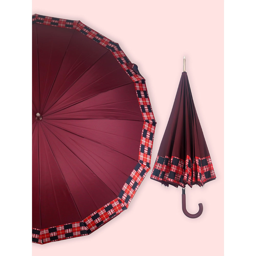 Maroon Checks Large Canopy Size Umbrella for Adults - Little Surprise Box