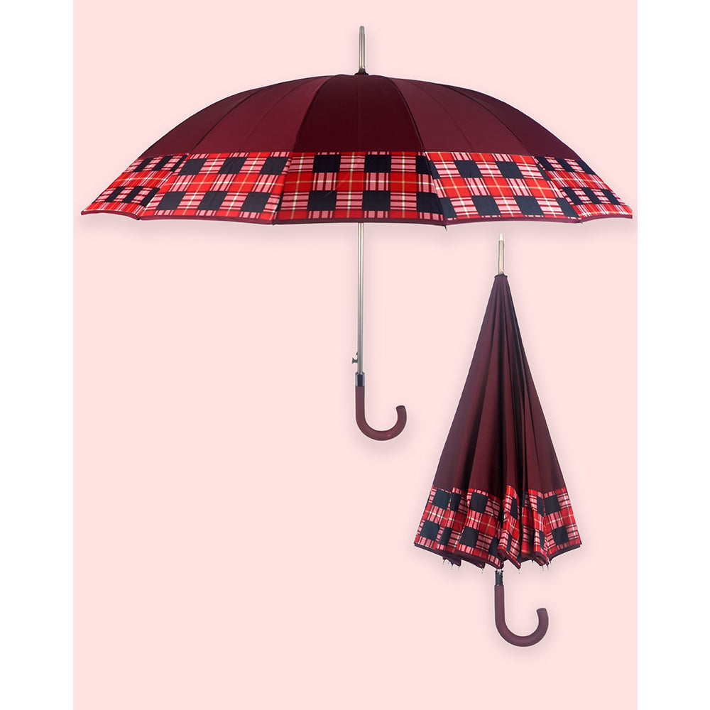 Maroon Checks Large Canopy Size Umbrella for Adults - Little Surprise Box