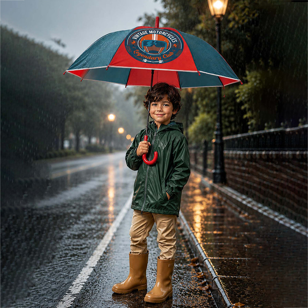Vintage Motorcycle Print Umbrella for Kids,5yrs -10yrs