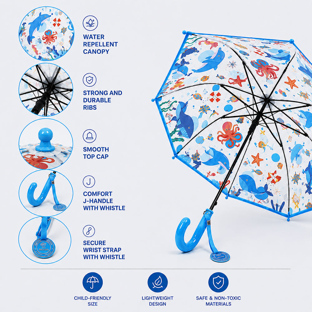 Sea Octopus Theme Transparent Umbrella for Toddlers & Kids