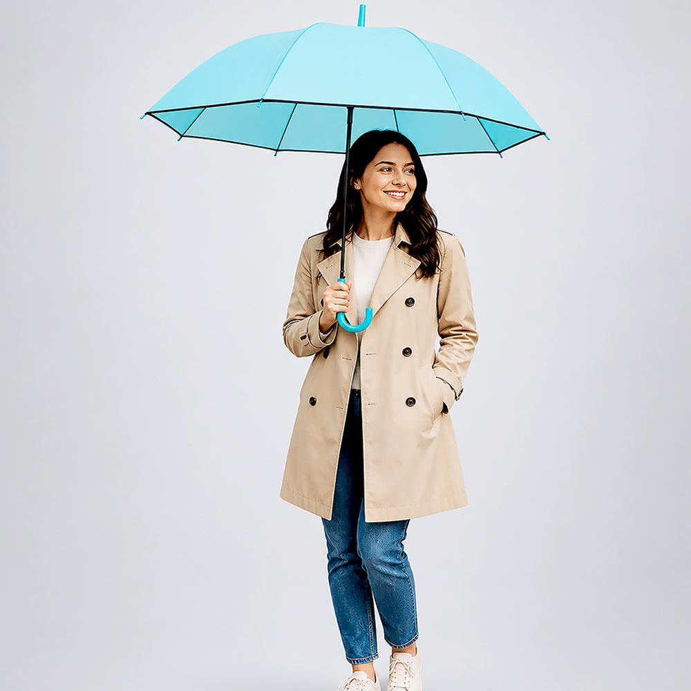 Pastel Blue Solid Black border Umbrella for Adults
