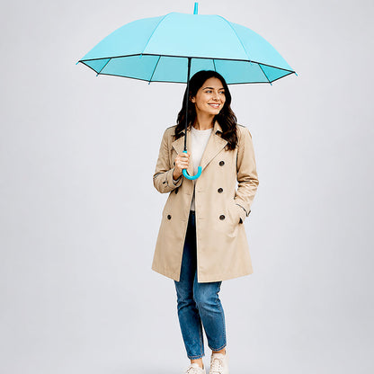 Pastel Blue Solid Black border Umbrella for Adults