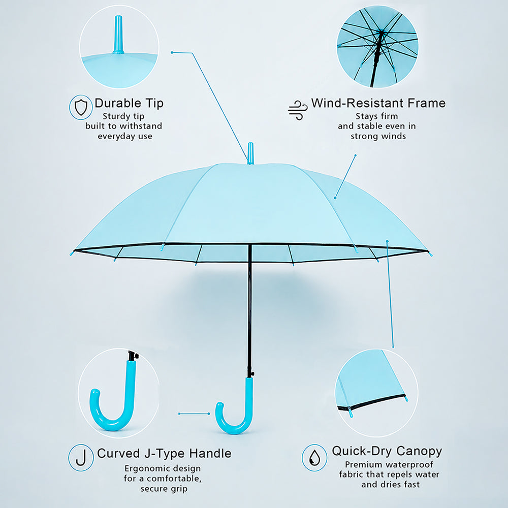 Pastel Blue Solid Black border Umbrella for Adults