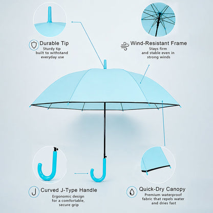 Pastel Blue Solid Black border Umbrella for Adults