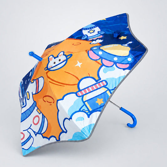 Wheel style Planet Space Astronaut Printed UPF 50+ Kids-Umbrella-5-10Y