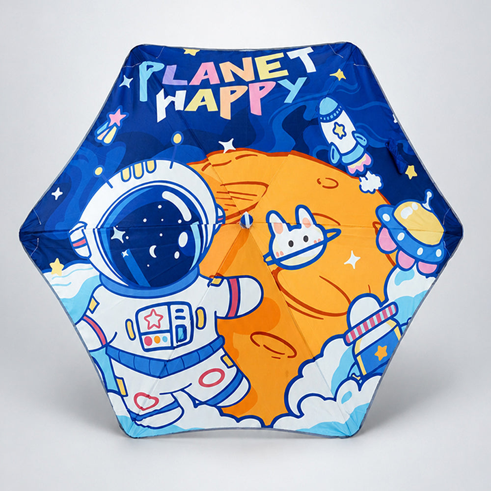 Wheel style Planet Space Astronaut Printed UPF 50+ Kids-Umbrella-5-10Y