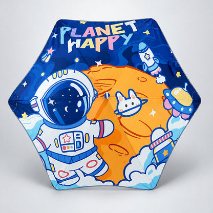 Wheel style Planet Space Astronaut Printed UPF 50+ Kids-Umbrella-5-10Y
