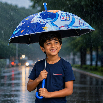 Wheel style Planet Space Astronaut Printed UPF 50+ Kids-Umbrella-5-10Y