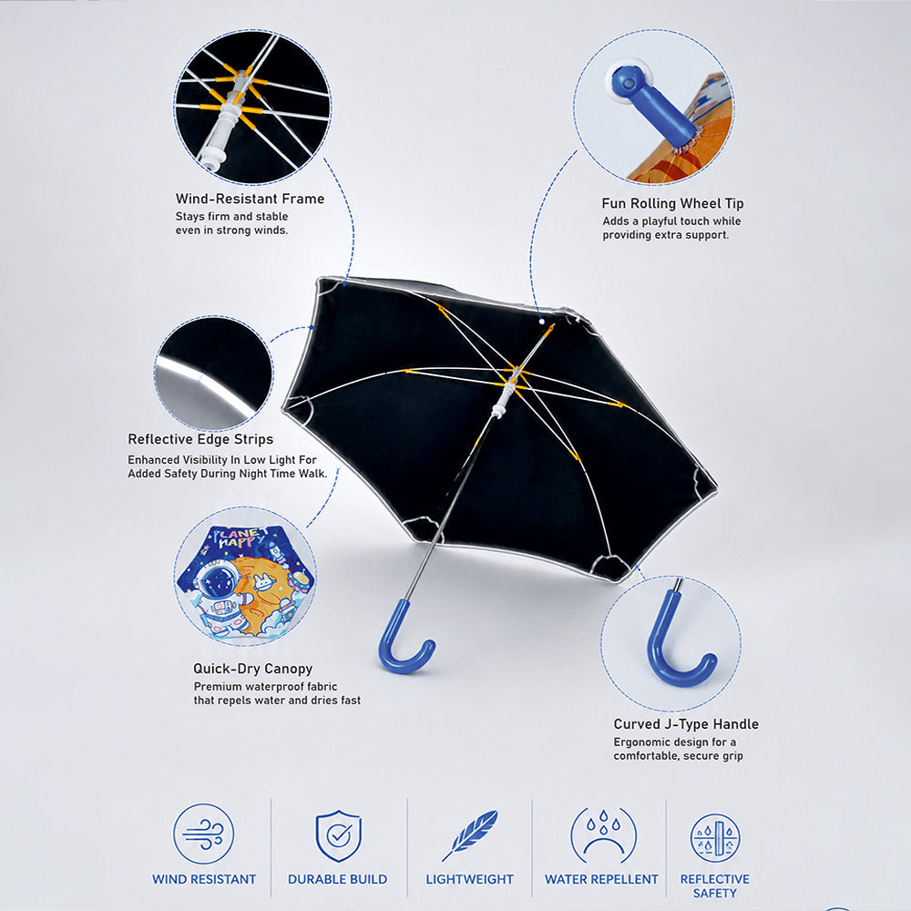 Wheel style Planet Space Astronaut Printed UPF 50+ Kids-Umbrella-5-10Y