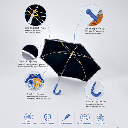 Wheel style Planet Space Astronaut Printed UPF 50+ Kids-Umbrella-5-10Y