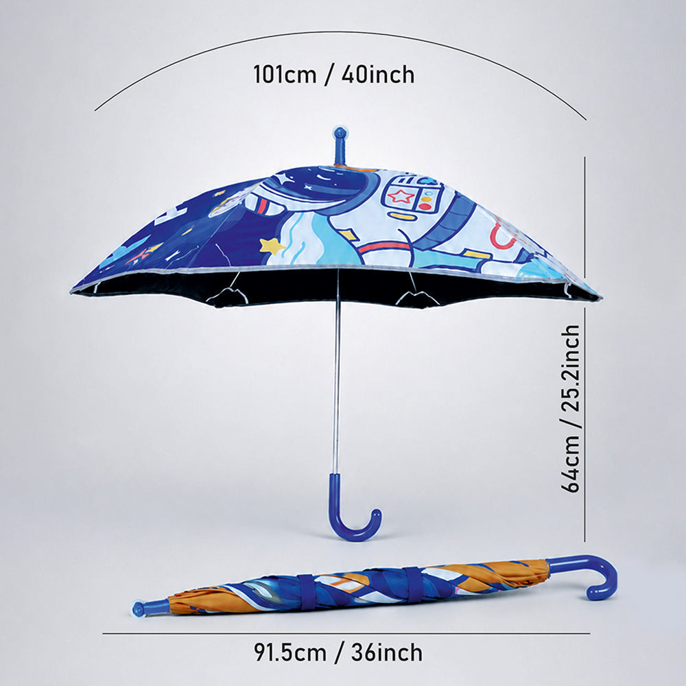 Wheel style Planet Space Astronaut Printed UPF 50+ Kids-Umbrella-5-10Y