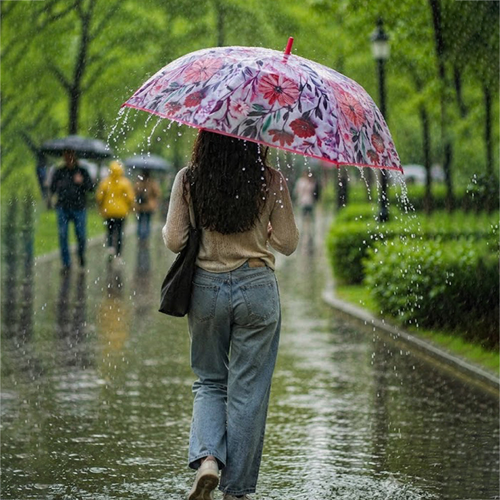 Pink Floral Tile Print Umbrella for Teens & Adults