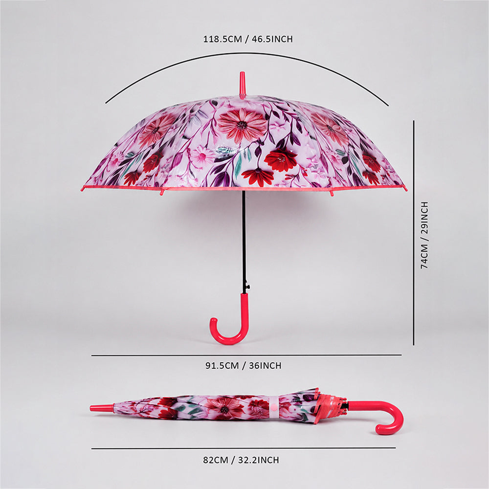 Pink Floral Tile Print Umbrella for Teens & Adults