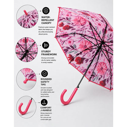 Pink Floral Tile Print Umbrella for Teens & Adults