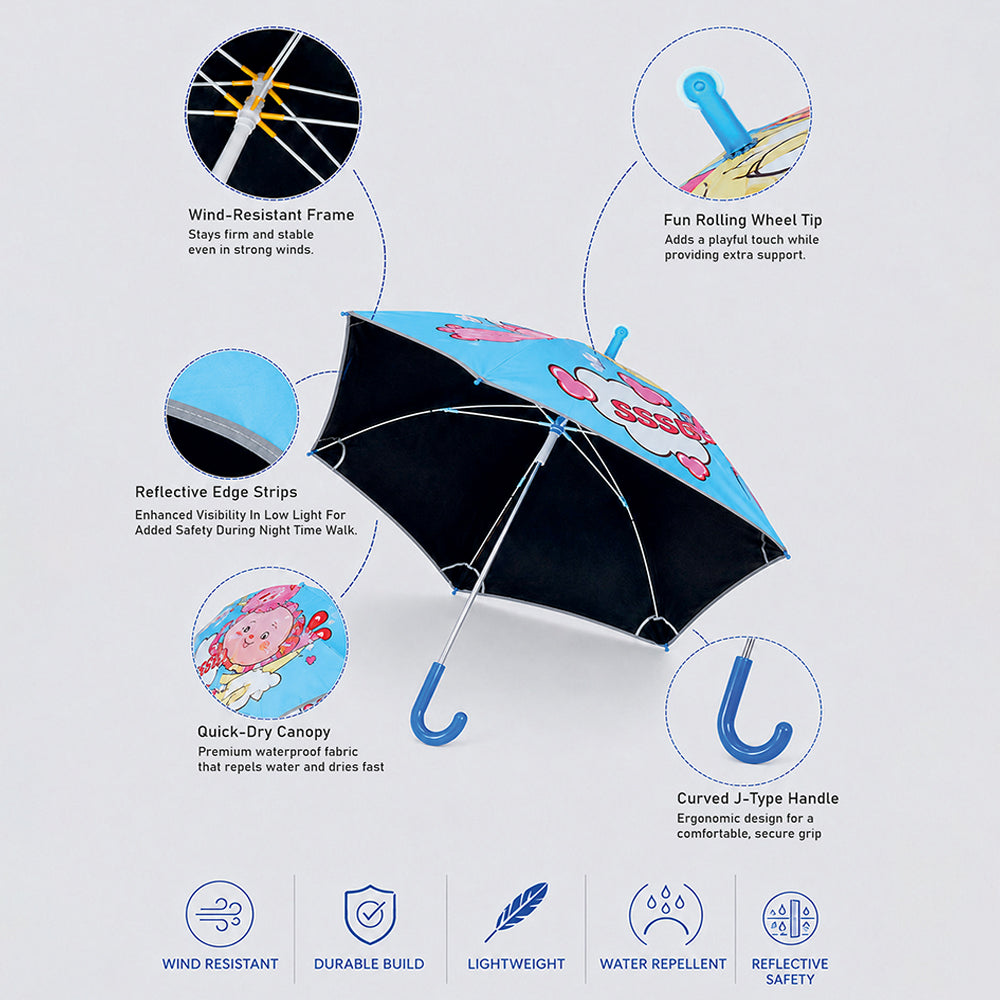 Wheel style Princess Girl Printed UPF 50+ Kids-Umbrella-5-10Y