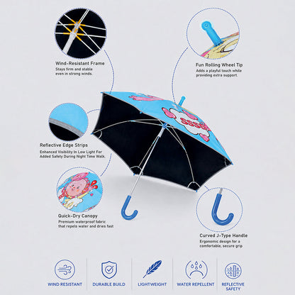 Wheel style Princess Girl Printed UPF 50+ Kids-Umbrella-5-10Y
