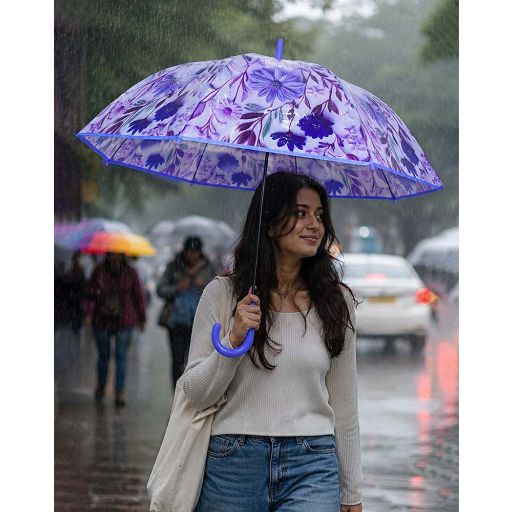 Purple Floral Tile Print Umbrella for Teens & Adults