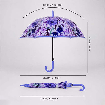 Purple Floral Tile Print Umbrella for Teens & Adults
