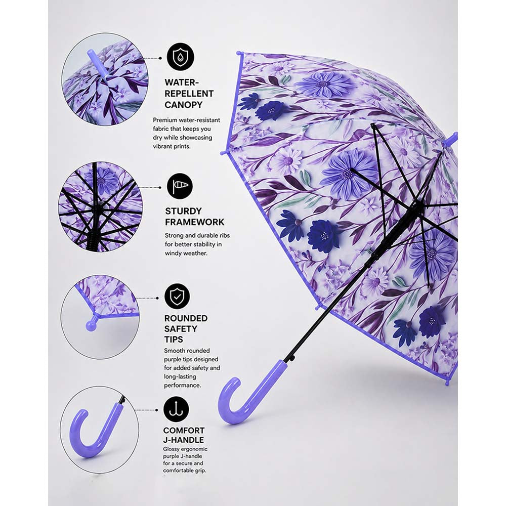 Purple Floral Tile Print Umbrella for Teens & Adults