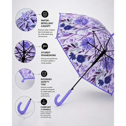 Purple Floral Tile Print Umbrella for Teens & Adults