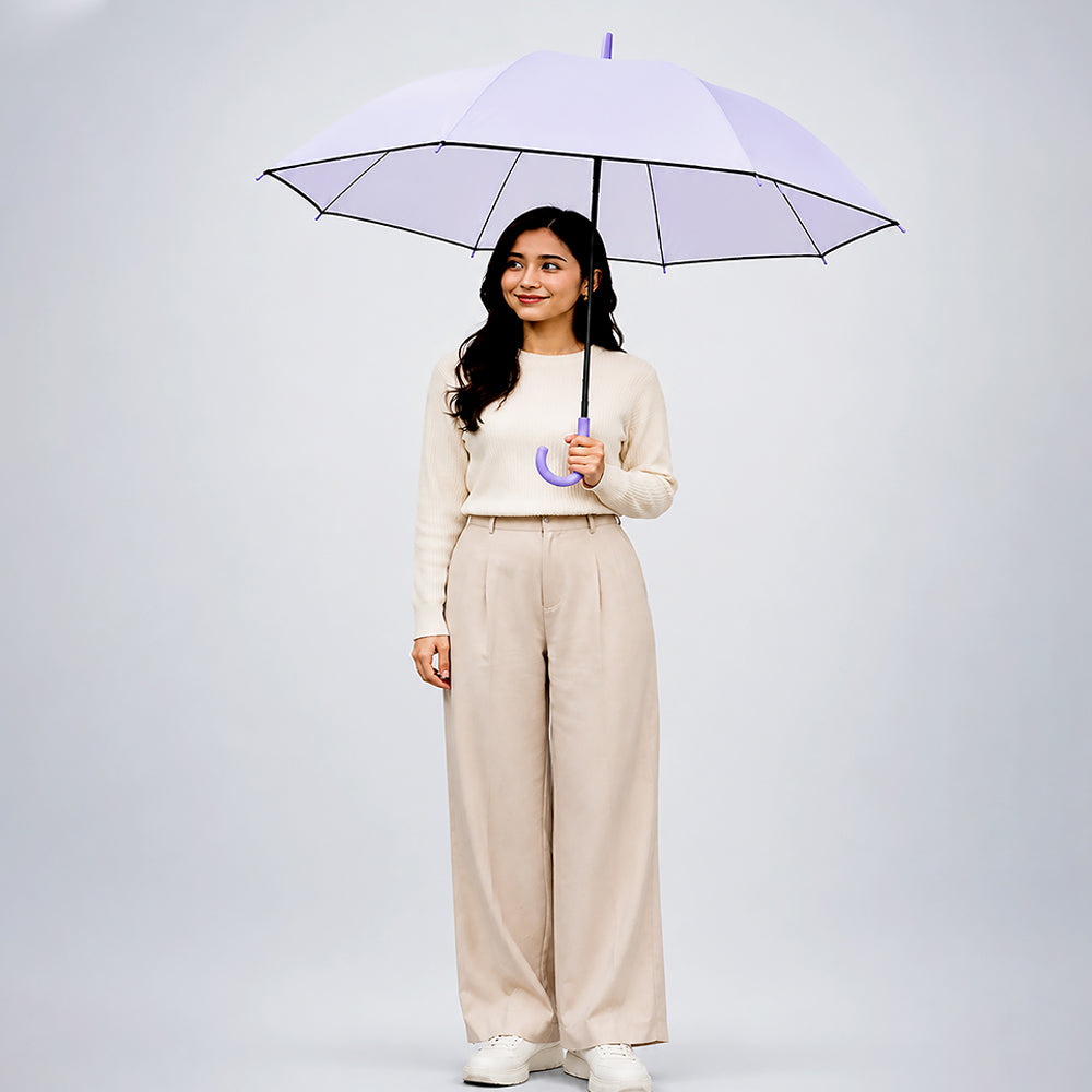 Purple Solid Black border Umbrella for Adults