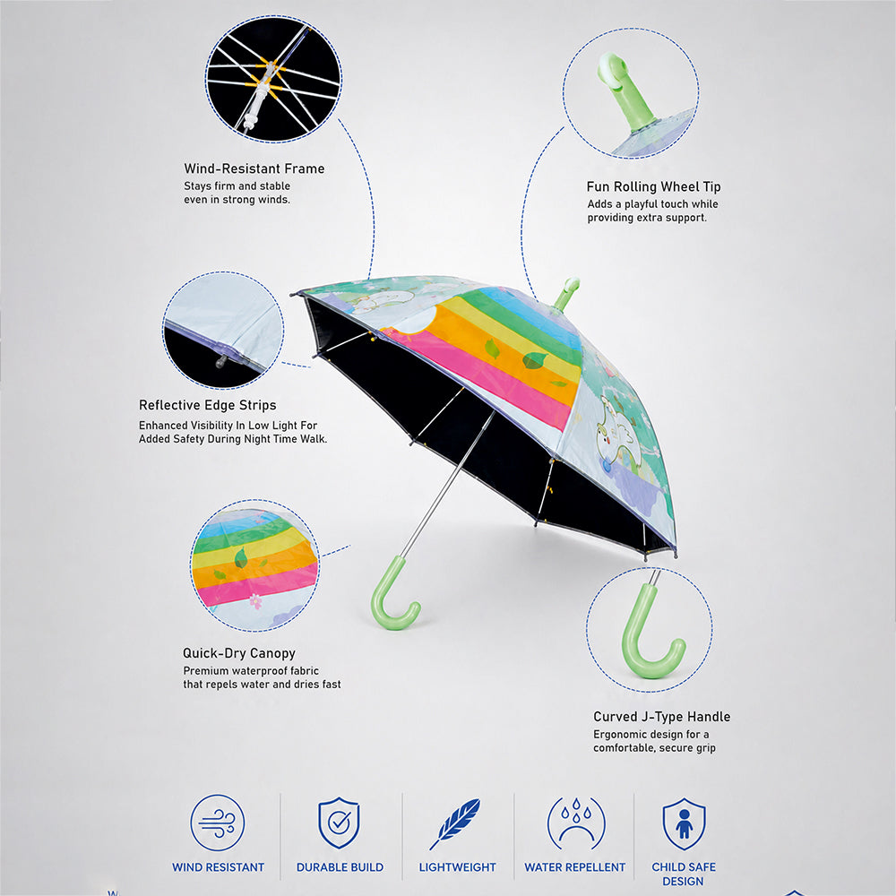 Wheel style Rainbow Duck Printed UPF 50+ Kids-Umbrella-5-10Y