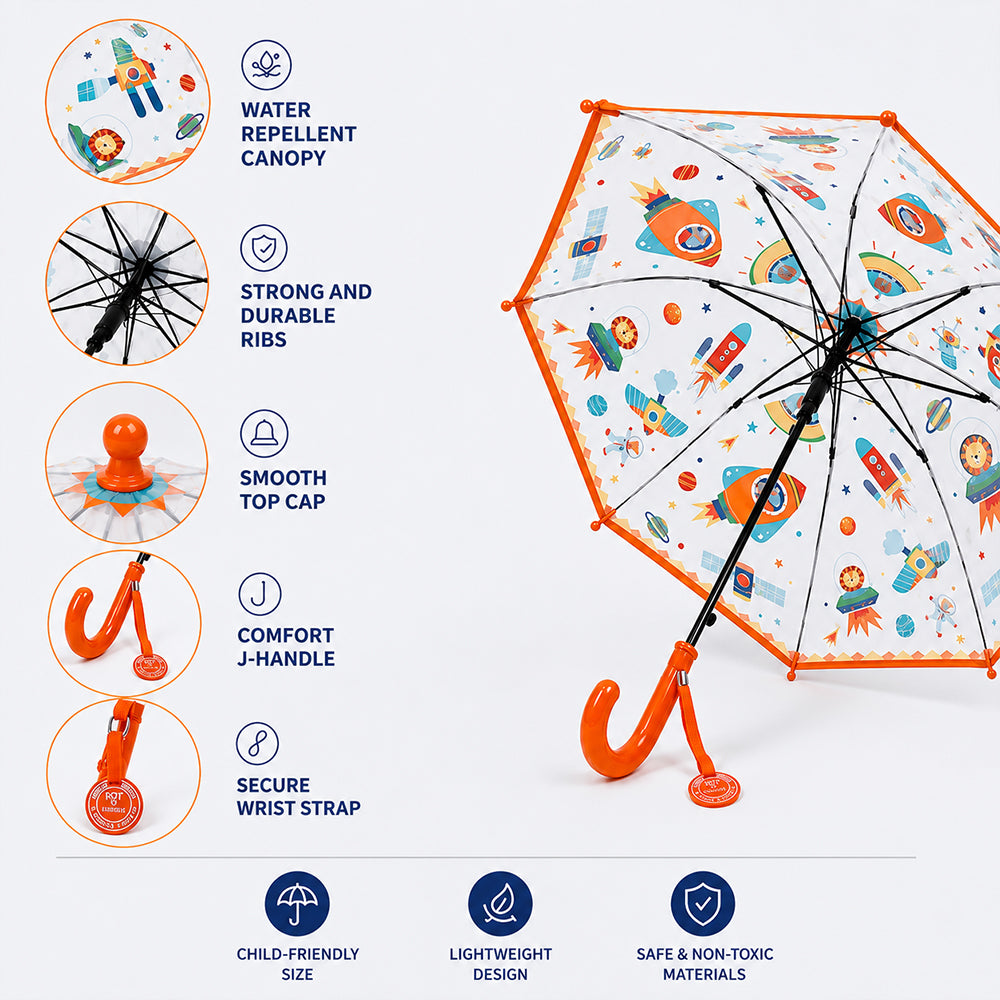 Rocket theme Transparent Umbrella for Toddlers & Kids