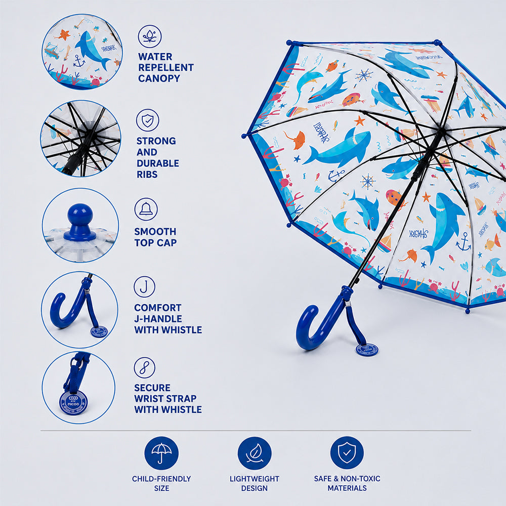 Sea Shark theme Transparent Umbrella for Toddlers & Kids