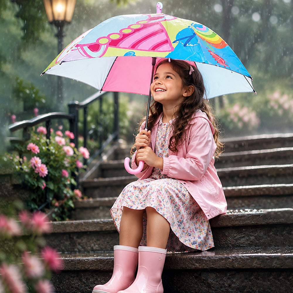 Wheel style Strawberry & Teddy Printed UPF 50+ Kids-Umbrella-5-10Y