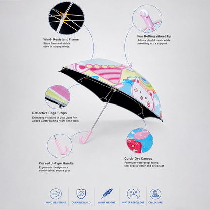Wheel style Strawberry & Teddy Printed UPF 50+ Kids-Umbrella-5-10Y