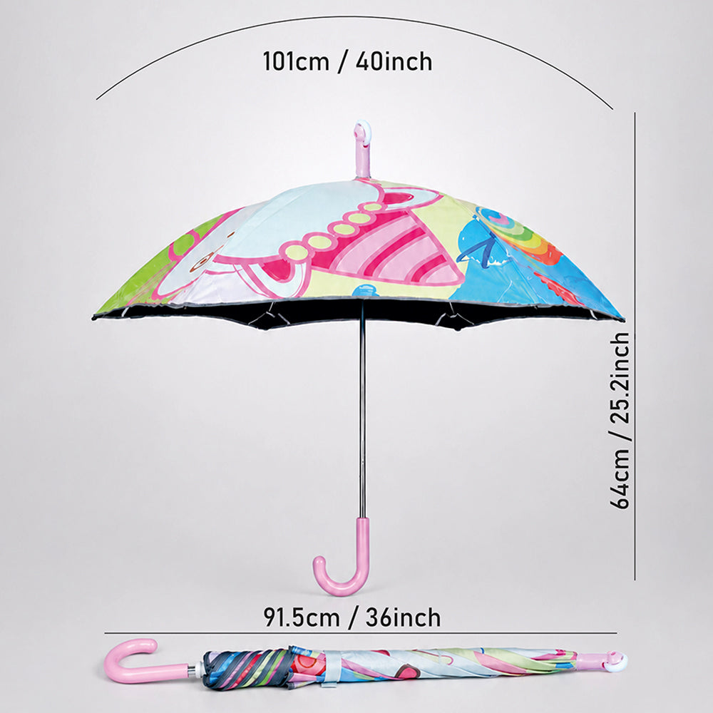 Wheel style Strawberry & Teddy Printed UPF 50+ Kids-Umbrella-5-10Y