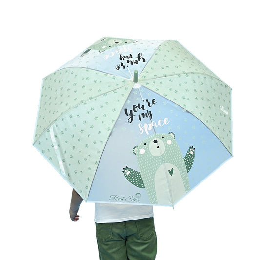 Light Green, Translucent Kelly-Jo all over teddy paws Rain and All-season Umbrella for Kids & Adults - Little Surprise Box