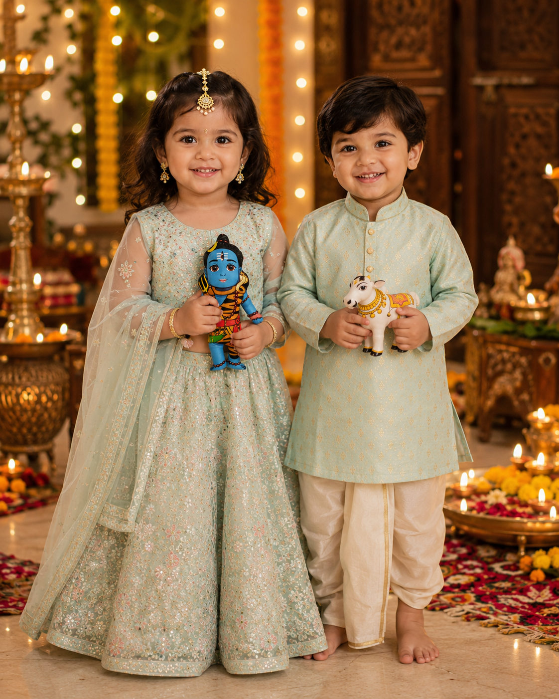 Lord Shiva and Nandi Bull Plush Dolls
