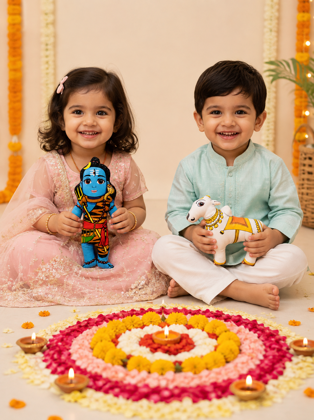Lord Shiva and Nandi Bull Plush Dolls