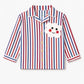 Cotton Striped Night Suit with Front Open Shirt & Cute Patch - Multi Color