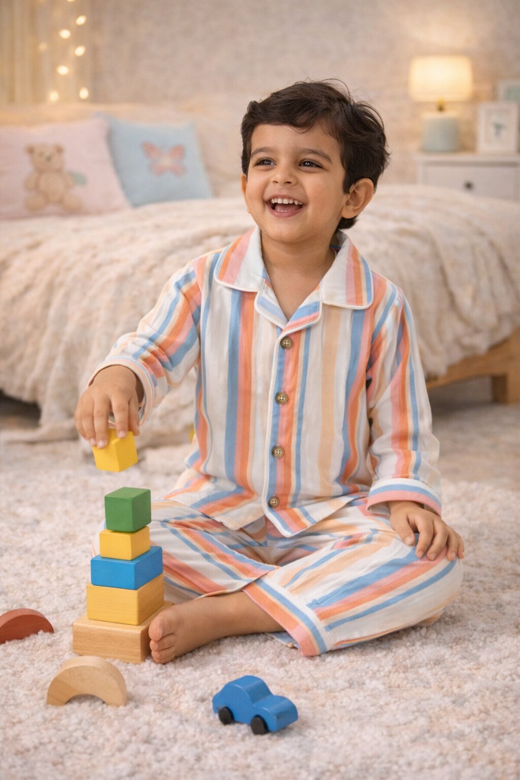 Cotton Multi Stripe Full Sleeves Nightsuit Set – Soft Breathable Pajama Set