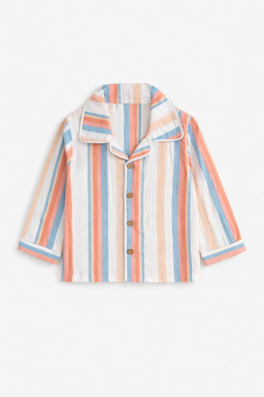 Cotton Multi Stripe Full Sleeves Nightsuit Set – Soft Breathable Pajama Set