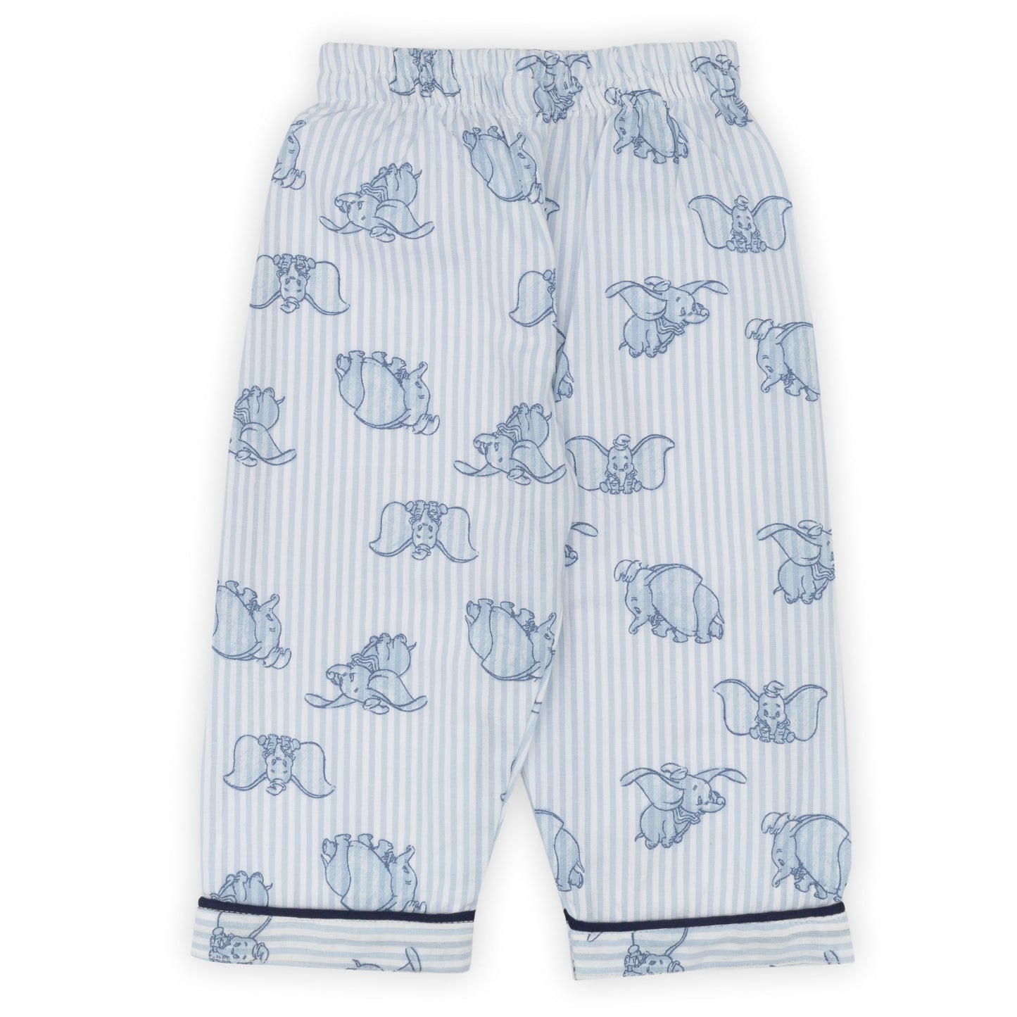 Children's pajama pants with blue animal pattern on a white background