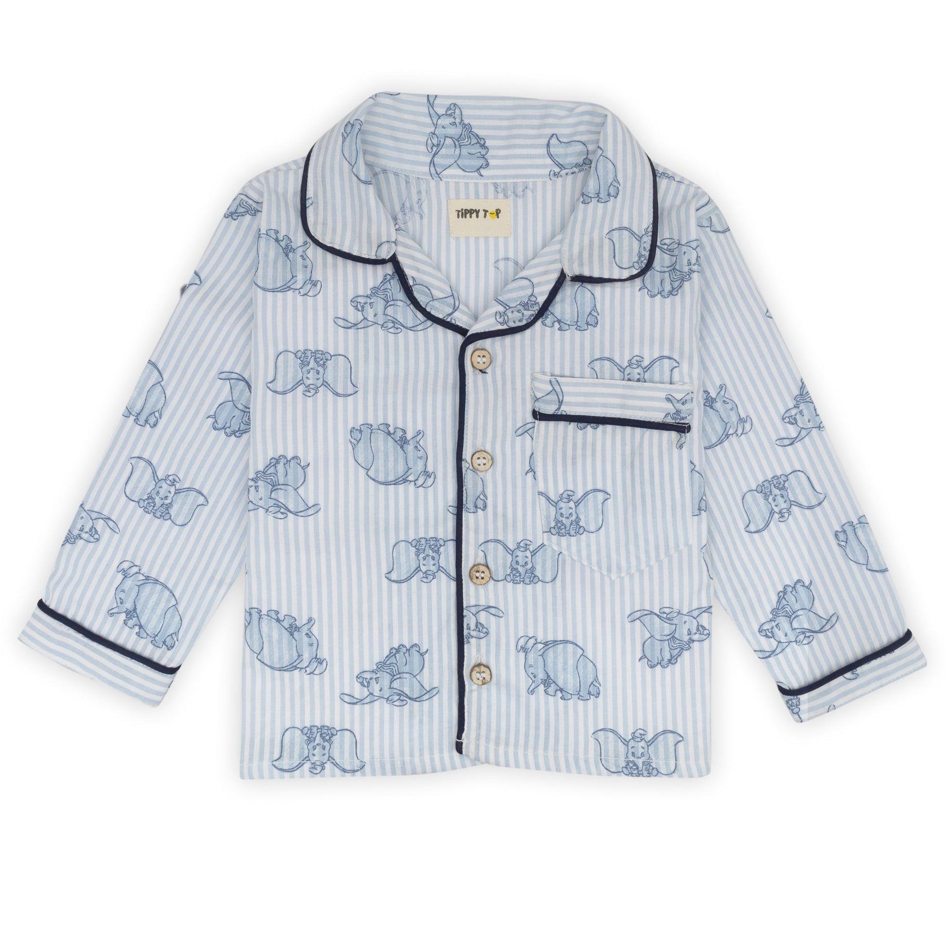 Children's pajama top with animal pattern on a white background