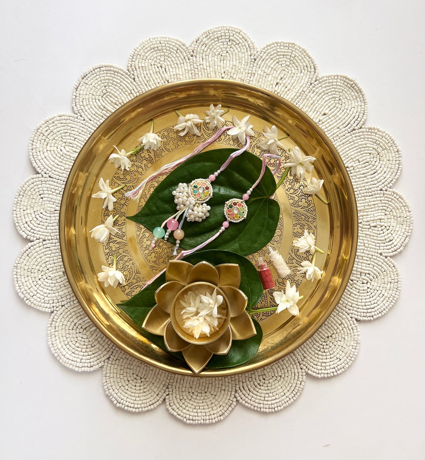 Navratan Kundan Rakhi and Lumba Set