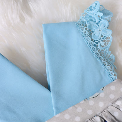 Baby Girl Ruffled Lace Cartoon Romper Dress with Headband – Blue