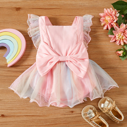 Baby Girl Rainbow Tulle Romper Dress – Pink