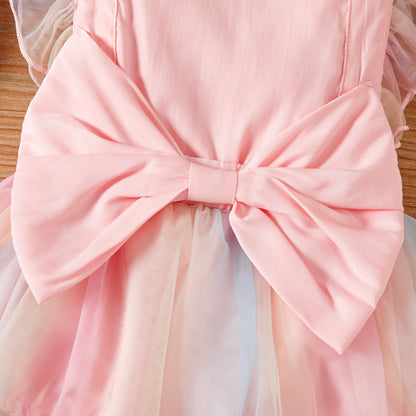 Baby Girl Rainbow Tulle Romper Dress – Pink